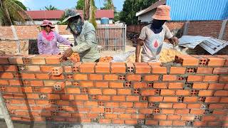 Brick wall installation for interior wall of villa project by skillful masonry team so cool [upl. by Weeks111]