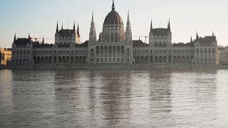 Water level of Danube continues to rise in Budapest flooding the city’s embankment roads [upl. by Ahsenod195]