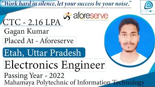 Congrats Gagan  Selected in Aforeserve  216 LPA  ELECTRONICS ENGINEER PoY 2022  Etah UP [upl. by Paige]