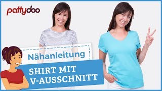 VAusschnitt nähen  Anleitung für ein lässiges Damen TShirt mit gekrempelten Ärmeln [upl. by Avron549]