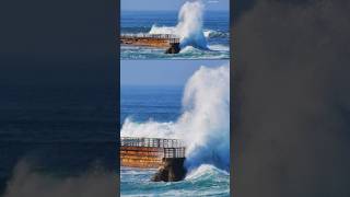 Strong waves and high surf damaged Childrens Pool La Jolla sea wall and knocked down railings [upl. by Malynda]