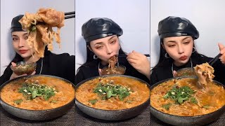 ASMR MUKBANG spicy food egg Spicy sausage noodles [upl. by Anoiuq133]