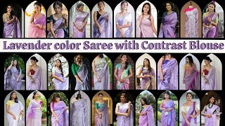 Lavender Colour Saree with Contrast Blouse  LavenderLight Purple Color Combination Saree [upl. by Burg]