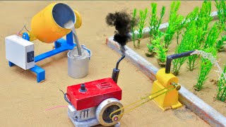 diy how to make water pump using mini diesel engine  concrete mixer  water pump ramucreator1 [upl. by Nosylla562]