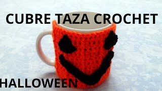 Cubre Taza halloween en tejido crochet o ganchillo tutorial paso a paso Moda a Crochet [upl. by Schnabel145]