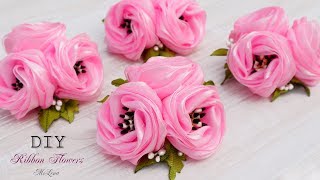 ЦВЕТЫ ИЗ ЛЕНТ  РЕЗИНКИ С ЦВЕТАМИ МК  DIY Ribbon Flowers [upl. by Antsirhc]