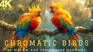 4K Colorful Parrot 🦜 Macaw and Sun Conure  Bird Sounds in Scenic Relaxation Film [upl. by Maryjane798]