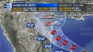 Beryl to make Yucatan landfall today Texas landfall possible Monday [upl. by Nirda349]