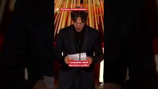 Jonathan Glazer spotlights Gaza victims in Oscars speech  SBS News [upl. by Ardyth]