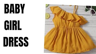 how to cut and sew one side off shoulder baby dress with strapbabyfrock [upl. by Anairol873]