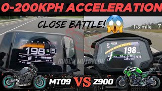 Yamaha MT09 🆚️ Kawasaki Z900  0200kph Acceleration  Top Speed Attempt 🔥 [upl. by Ytrebil]