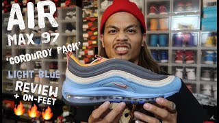 japan release nike air max 97 corduroy pack  light blue review  onfeet [upl. by Dolhenty532]