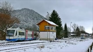 Bahnhof Schliersee im Winter mit der Bayerischen Oberlandbahn [upl. by Nyasuh]