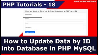 How to edit update data in php MySQL  Update data by id into database  PHP Tutorials  18 [upl. by Ariam]