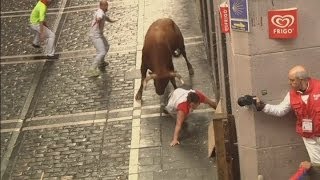 Pamplona Attack Watch as bull gores three runners [upl. by Ia338]