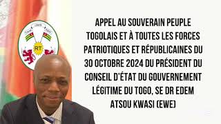 APPEL AU SOUVERAIN PEUPLE TOGOLAIS ET À TOUTES LES FORCES PATRIOTIQUES ET RÉPUBLICAINES EWE [upl. by Ace]