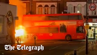 Double decker bus goes up in flames in Wimbledon [upl. by Amitaf511]