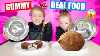 GUMMY FOOD vs REAL FOOD CHALLENGE 2020 Met Kokosnoot Haring En Nog Veel Meer  ♥DeZoeteZusjes♥ [upl. by Aryl]