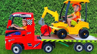 Niki ride on tow truck and play selling toy cars for kids [upl. by Latimer]