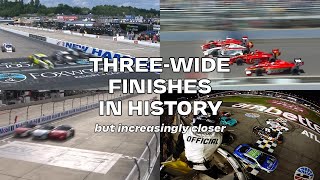 Every Final Lap of All Threewide Finishes in Motorsport History but theyre increasingly closer [upl. by Eihtur936]