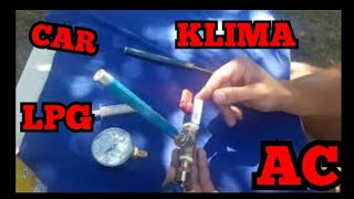 Filling the air conditioning system with lighter gas PropaneButane r600 r290 Do it yourself [upl. by Neroc]