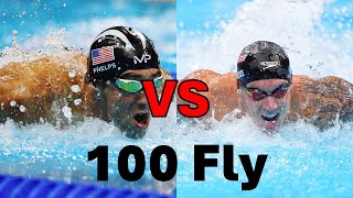 Michael Phelps VS Caeleb Dressel 100 Meter Butterfly  Side By Side Comparison [upl. by Colb727]