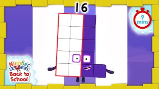 Numberblocks BacktoSchool  Level Three  All the Best Sixteen Moments  FULL EPISODES [upl. by Gowon815]