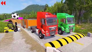 Double Flatbed Trailer Truck Vs Speedbumps Train Vs Cars Beamngdrive In Reverse 260 [upl. by Alrad800]