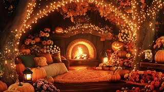 Cozy Autumn Night in a Pumpkin Wonderland  Relaxing Fireplace Sounds for a Magical Fall Evening 🎃 [upl. by Rutra]