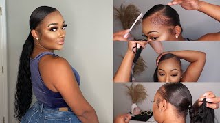 Start To Finish EASY VELCRO PONYTAIL  SLEEK PONYTAIL TUTORIAL [upl. by Iretak]