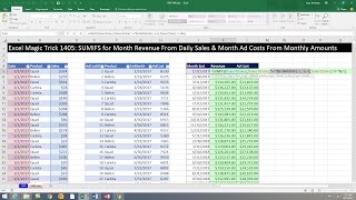 Excel Magic Trick 1405 Monthly Totals Report Sales from Daily Records Costs from Monthly Records [upl. by Faun]