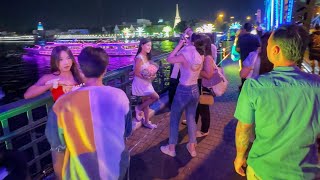 🇹🇭 Walking Memorial Bridge and Chao Phaya Sky Park Before Fireworks  Walking Tour 4K [upl. by Rome]