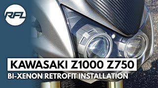 Kawasaki Z1000 Z750  BiXenon HID Headlight Projector Upgrade installation [upl. by Farly48]