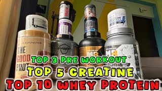 Top 10 Whey Protein  Top 5 Creatine Monohydrate  Top 3 Preworkout Supplements [upl. by Oringas744]