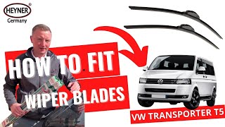 How To Replace Standard Wiper Blades With Aeroflat Hybrid Wipers Transporter T5 DIY [upl. by Ahsimrac]