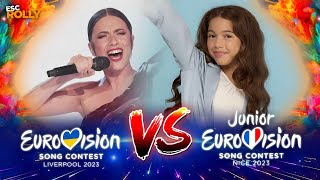 Eurovision VS Junior Eurovision 2023  BATTLE By Country [upl. by Nwahsram892]