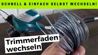 Trimmerfaden wechseln »schnell amp einfach»  Rasentrimmer Faden aufwickeln  Bosch Advanced Grascut [upl. by Labotsirhc]