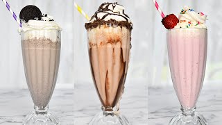 3 Delicious Milkshake Recipes  Chocolate Milkshake  Oreo Milkshake  Strawberry Milkshake [upl. by Doownel]