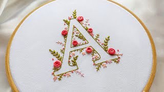 Letter embroidery by hand  How to embroider letters by hand  Flower letter quotAquot embroidery [upl. by Aibar]