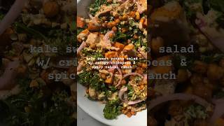 Kale sweet potato salad with crispy chickpeas spicy tahini ranch pickled red onion amp pistachios [upl. by Gran159]