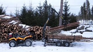 Vahva Jussi crane and ATV forest trailer in Finland [upl. by Yrtneg]