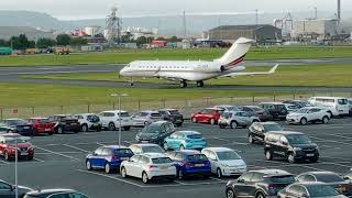 Aer Lingus ATR 72 GCMMN and NetJets Europe Bombardier Global 6000 depart Belfast BHD 08092024 [upl. by Nryhtak83]