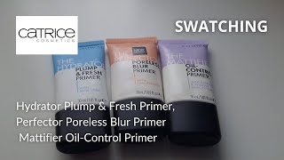 CATRICE PRIMERS HYDRATOR PERFECTOR amp MATTIFIER Lets Swatch It [upl. by Aissela]