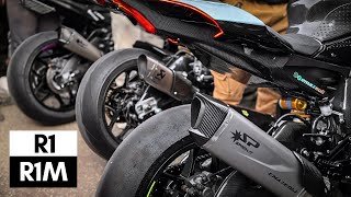 Yamaha R1 amp Yamaha R1M Exhaust Sound  Spark amp Akrapovic Exhaust  4K [upl. by Ardnasyl]