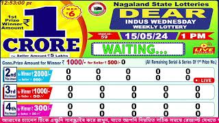 Dear indus wednesday weekly lottery 1PM 15052024 Dear nagaland state lotteries live draw results [upl. by Kyre741]