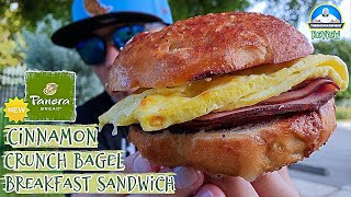 Panera Bread® Cinnamon Crunch Bagel Breakfast Sandwich Review 🥯🥚🧀🐖  theendorsement [upl. by Sauncho]