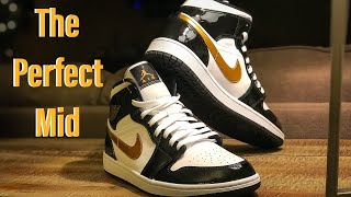 Air Jordan 1 Mid SE Black and Gold Patent Leather Review and On Foot [upl. by Madonia925]