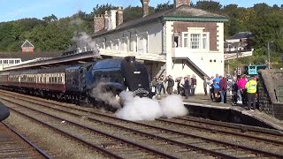 British Railways 2024Steam Loco Sir Nigel Gresley at Bangor Plus Avanti 805 amp TfW Class 158197 DMU [upl. by Akahs]