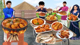 Clay Stove Tasty Chicken Fish Curry Recipe Comedy Hindi Kahaniya Fried Chicken Fish Fry Funny Video [upl. by Weed]