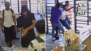 Badass employees stop an armed robbery with their fists  New York Post [upl. by Aenad]